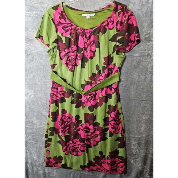 Boden Dresses & Skirts - Boden  sz 12L Pink Green Floral Dress fit and flare cap sleeves